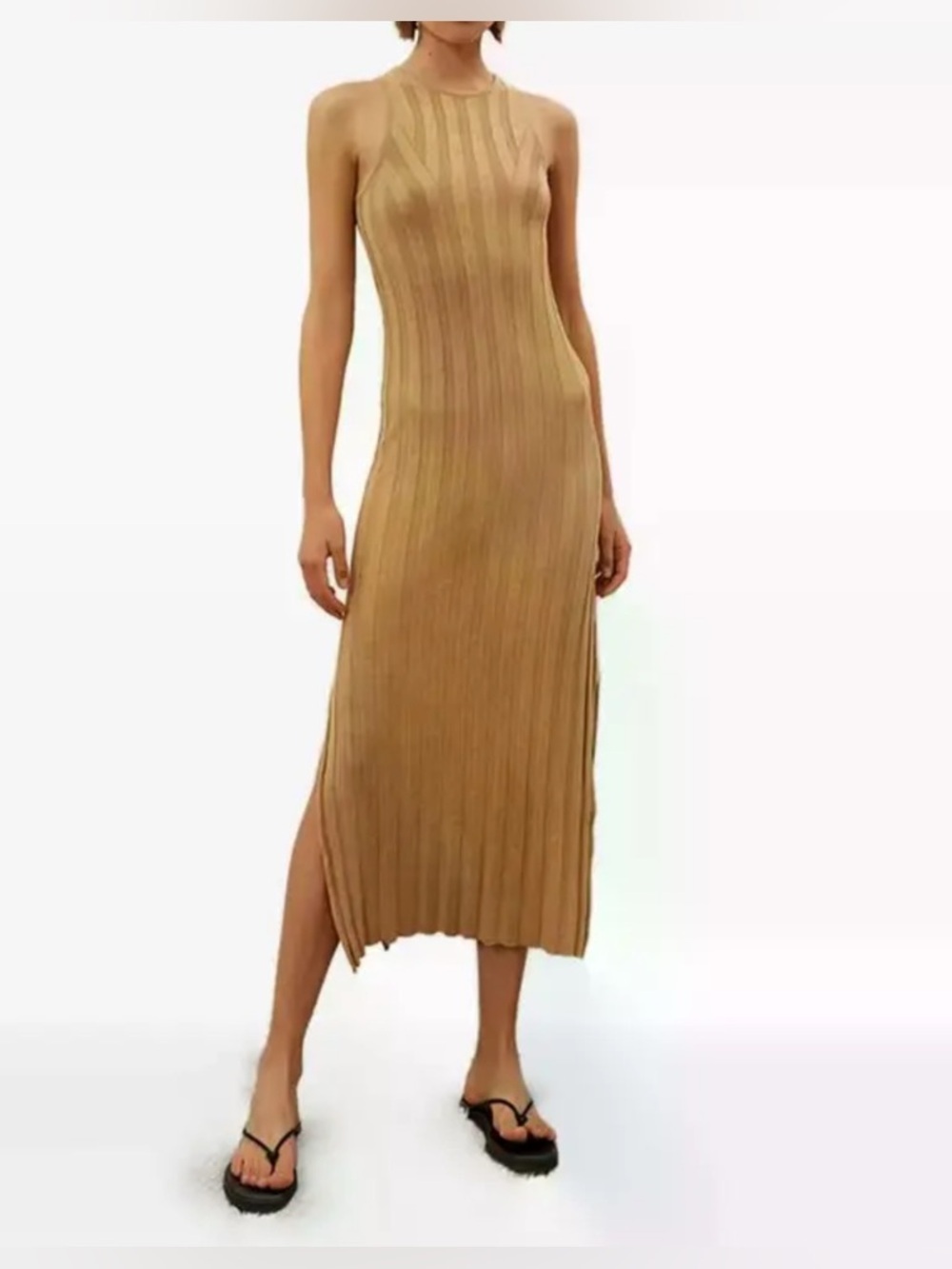 Loulou Studio beige ribbed knit sleeveless midi dress - Picture 4 of 12